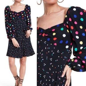Rixo Woman's Polka Dot Swing Dress Size 4 Long Sleeve Black Mini Small New